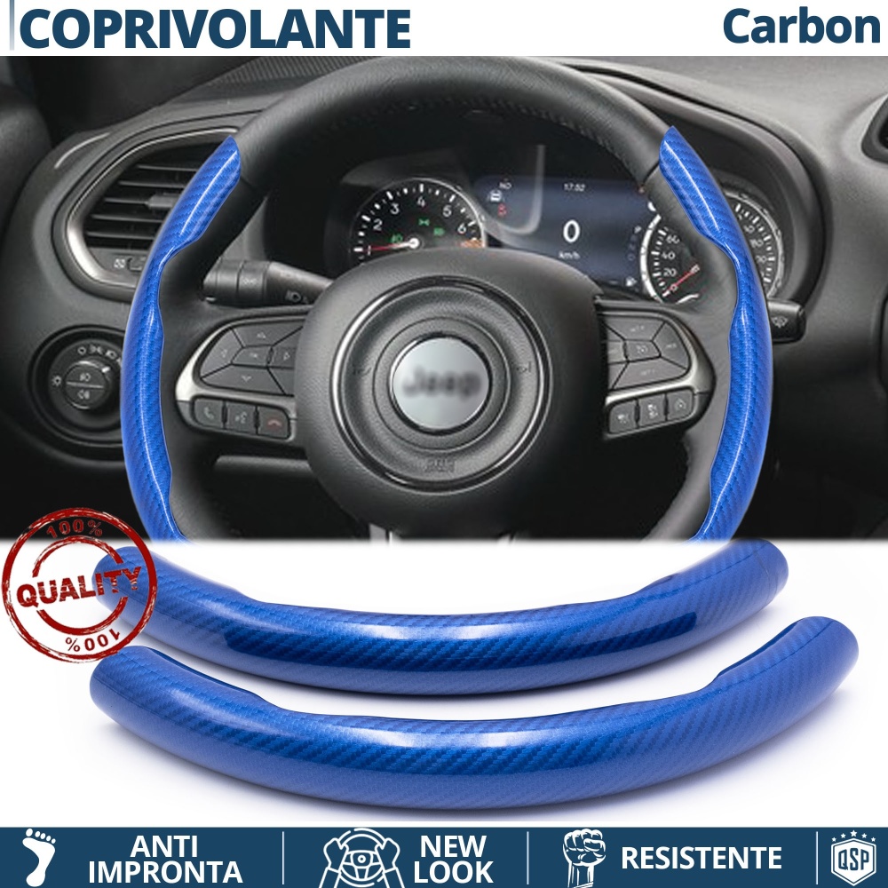 FUNDA VOLANTE para Jeep, Efecto FIBRA DE CARBONO Azul Deportivo FINO Antideslizante FUNDA VOLANTE para Jeep, Efecto FIBRA DE CARBONO Azul Deportivo FINO Antideslizante