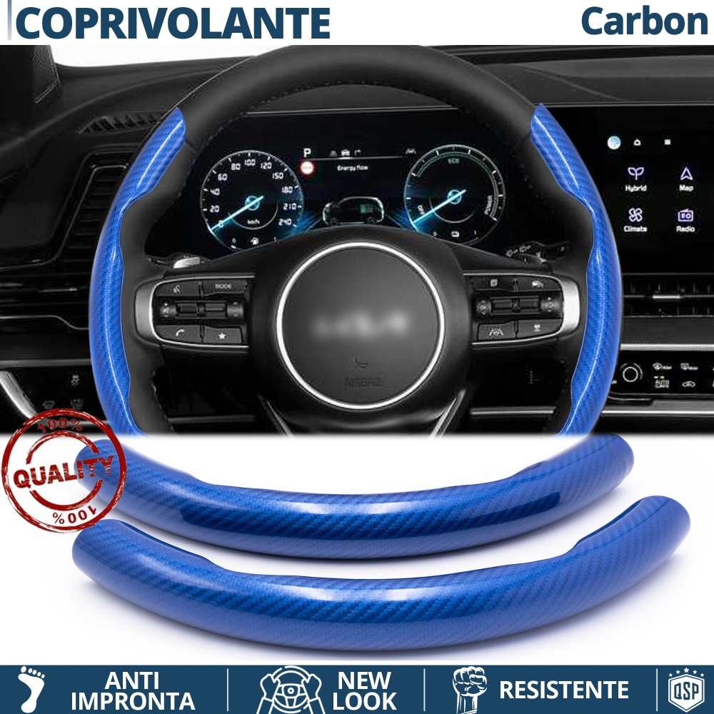 FUNDA VOLANTE para Kia, Efecto FIBRA DE CARBONO Azul Deportivo FINO Antideslizante FUNDA VOLANTE para Kia, Efecto FIBRA DE CARBONO Azul Deportivo FINO Antideslizante
