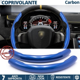 FUNDA VOLANTE para Lamborghini, Efecto FIBRA DE CARBONO Azul Deportivo FINO Antideslizante