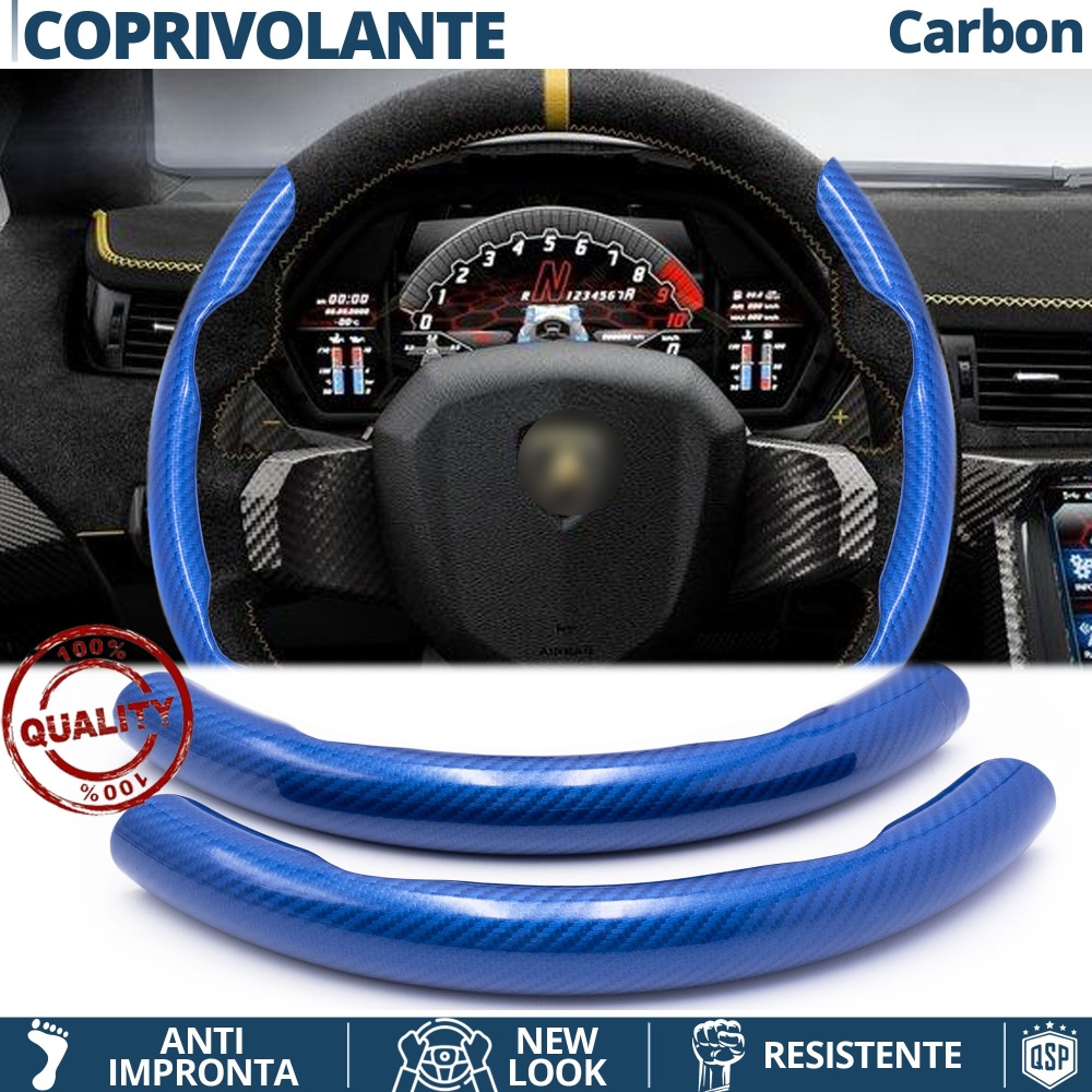FUNDA VOLANTE para Lamborghini, Efecto FIBRA DE CARBONO Azul Deportivo FINO Antideslizante FUNDA VOLANTE para Lamborghini, Efecto FIBRA DE CARBONO Azul Deportivo FINO Antideslizante