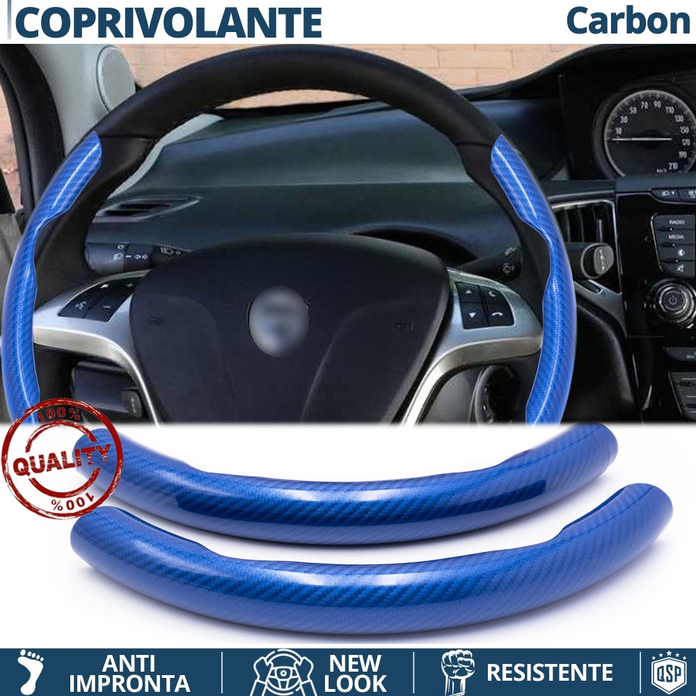 FUNDA VOLANTE para Lancia, Efecto FIBRA DE CARBONO Azul Deportivo FINO Antideslizante FUNDA VOLANTE para Lancia, Efecto FIBRA DE CARBONO Azul Deportivo FINO Antideslizante