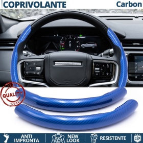 FUNDA VOLANTE para Land Rover, Efecto FIBRA DE CARBONO Azul Deportivo FINO Antideslizante