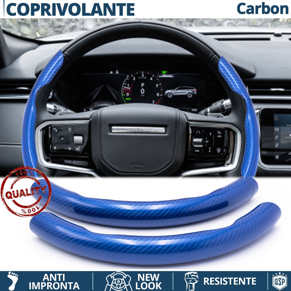 FUNDA VOLANTE para Land Rover, Efecto FIBRA DE CARBONO Azul Deportivo FINO Antideslizante FUNDA VOLANTE para Land Rover, Efecto FIBRA DE CARBONO Azul Deportivo FINO Antideslizante