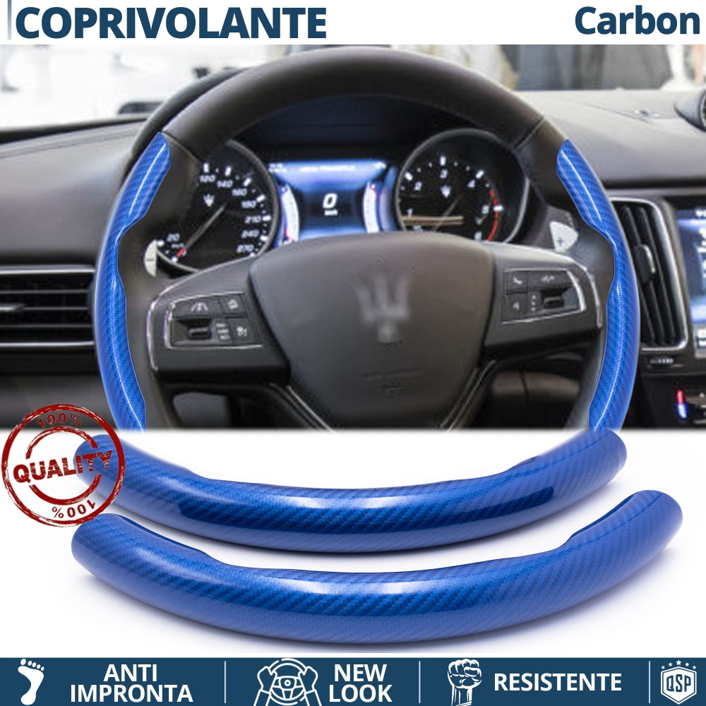 FUNDA VOLANTE para Maserati, Efecto FIBRA DE CARBONO Azul Deportivo FINO Antideslizante FUNDA VOLANTE para Maserati, Efecto FIBRA DE CARBONO Azul Deportivo FINO Antideslizante