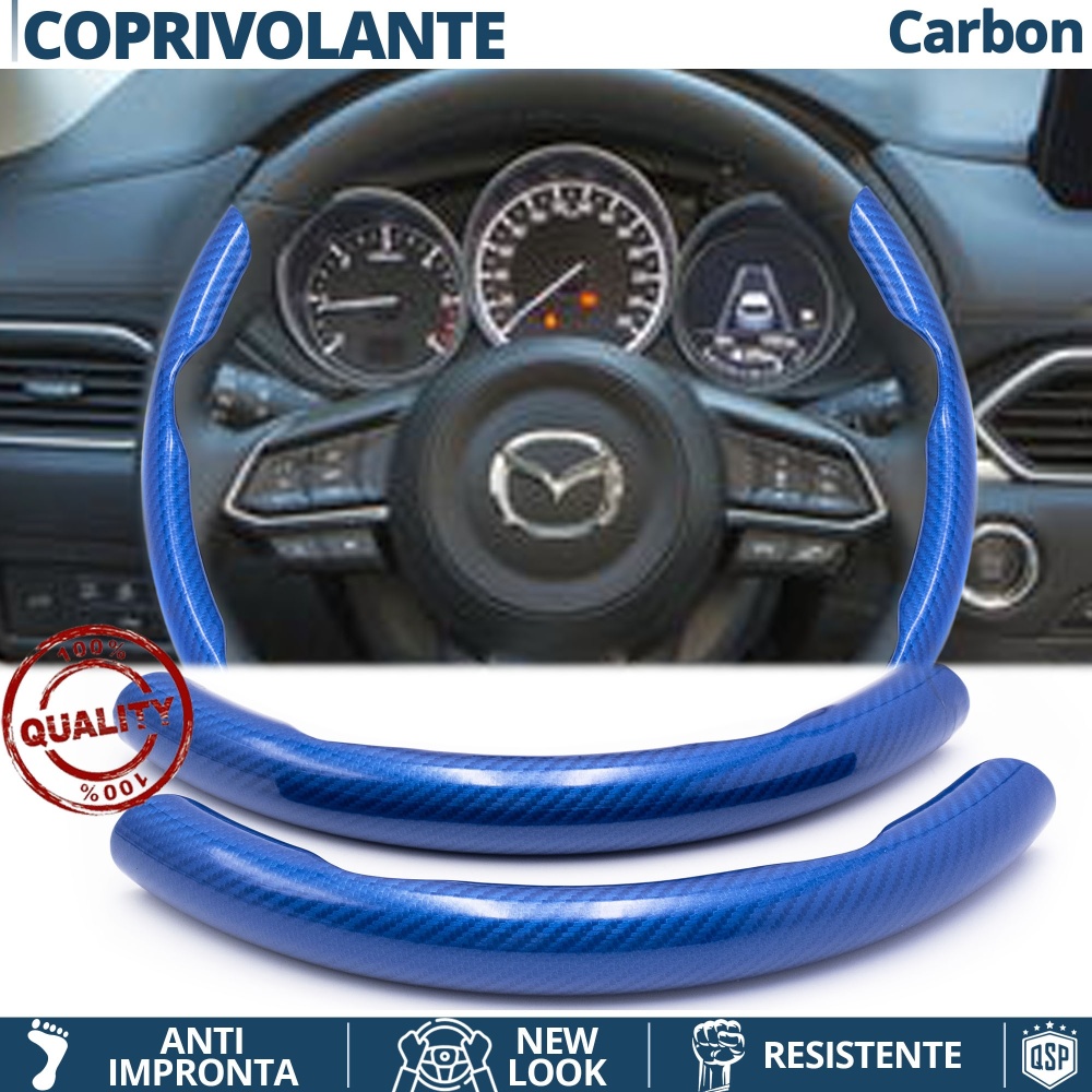 FUNDA VOLANTE para Mazda, Efecto FIBRA DE CARBONO Azul Deportivo FINO Antideslizante FUNDA VOLANTE para Mazda, Efecto FIBRA DE CARBONO Azul Deportivo FINO Antideslizante