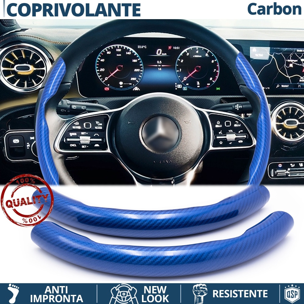 FUNDA VOLANTE para Mercedes, Efecto FIBRA DE CARBONO Azul Deportivo FINO Antideslizante FUNDA VOLANTE para Mercedes, Efecto FIBRA DE CARBONO Azul Deportivo FINO Antideslizante
