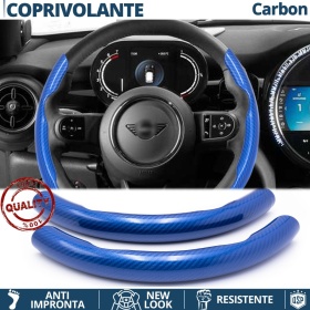 COPRIVOLANTE Per Mini, Effetto FIBRA DI CARBONIO Blu SOTTILE Sportivo Antiscivolo