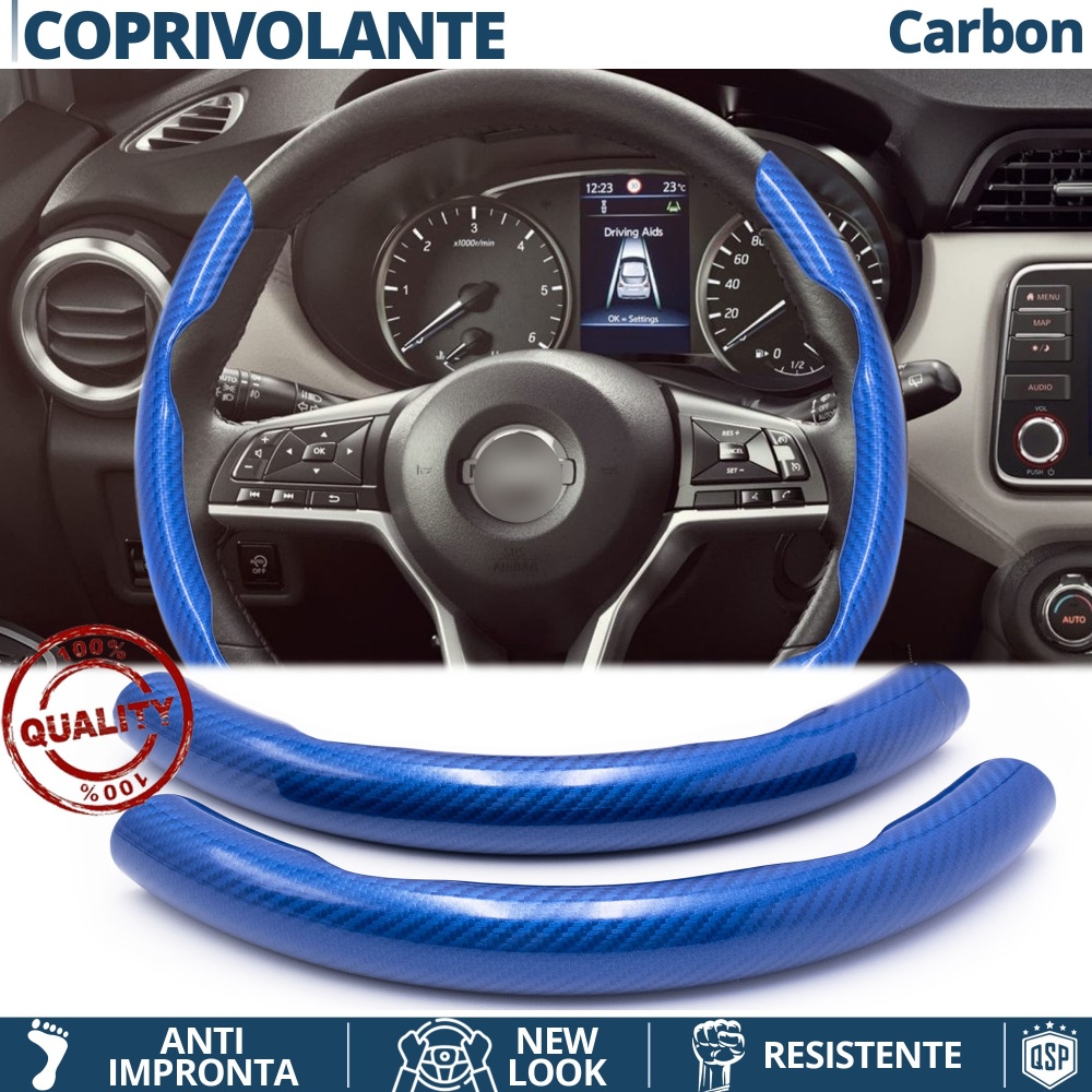 FUNDA VOLANTE para Nissan, Efecto FIBRA DE CARBONO Azul Deportivo FINO Antideslizante FUNDA VOLANTE para Nissan, Efecto FIBRA DE CARBONO Azul Deportivo FINO Antideslizante