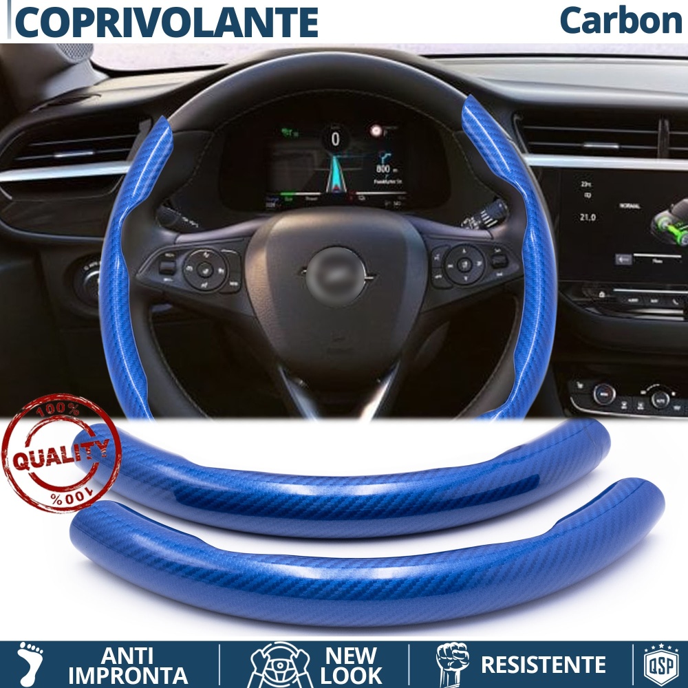 FUNDA VOLANTE para Opel, Efecto FIBRA DE CARBONO Azul Deportivo FINO Antideslizante FUNDA VOLANTE para Opel, Efecto FIBRA DE CARBONO Azul Deportivo FINO Antideslizante