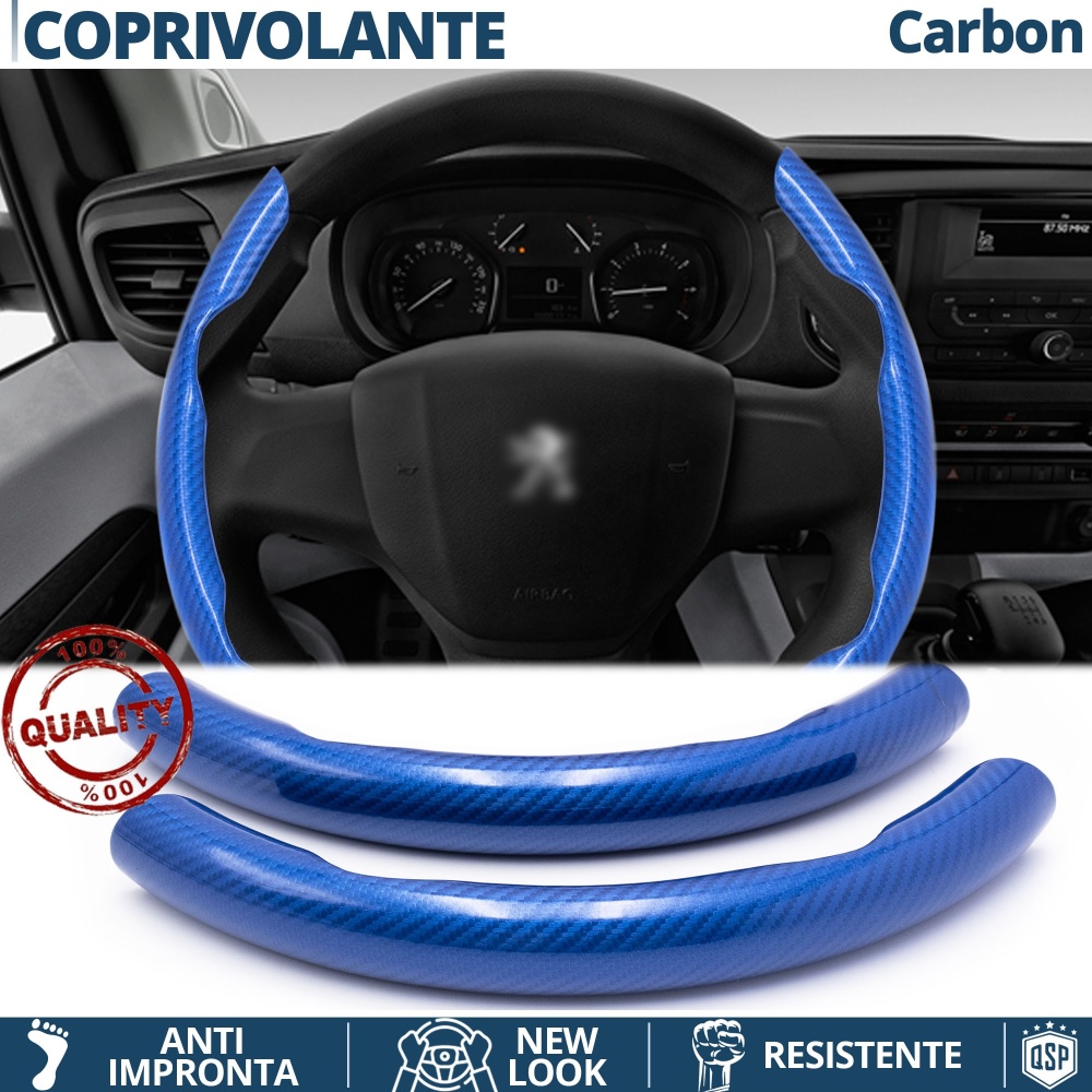 FUNDA VOLANTE para Peugeot, Efecto FIBRA DE CARBONO Azul Deportivo FINO Antideslizante FUNDA VOLANTE para Peugeot, Efecto FIBRA DE CARBONO Azul Deportivo FINO Antideslizante