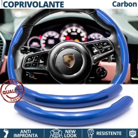 FUNDA VOLANTE para Porsche, Efecto FIBRA DE CARBONO Azul Deportivo FINO Antideslizante