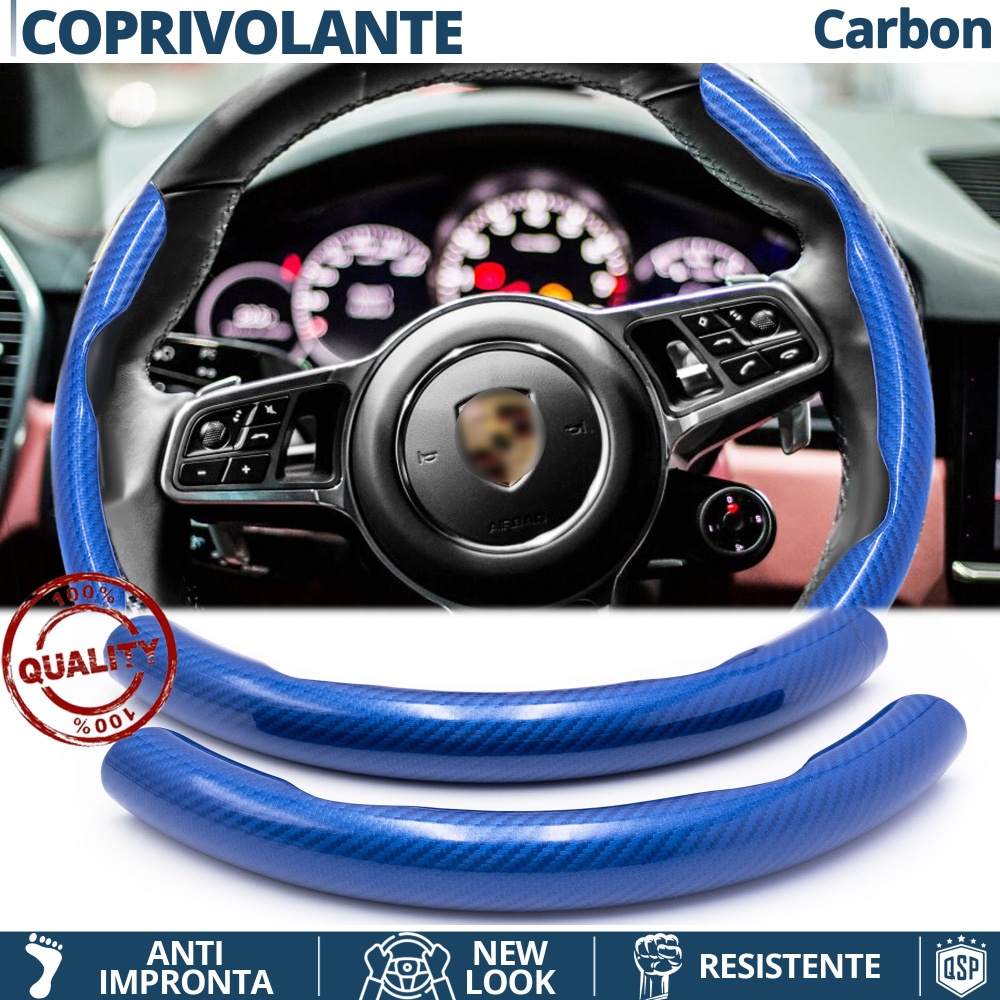FUNDA VOLANTE para Porsche, Efecto FIBRA DE CARBONO Azul Deportivo FINO Antideslizante FUNDA VOLANTE para Porsche, Efecto FIBRA DE CARBONO Azul Deportivo FINO Antideslizante