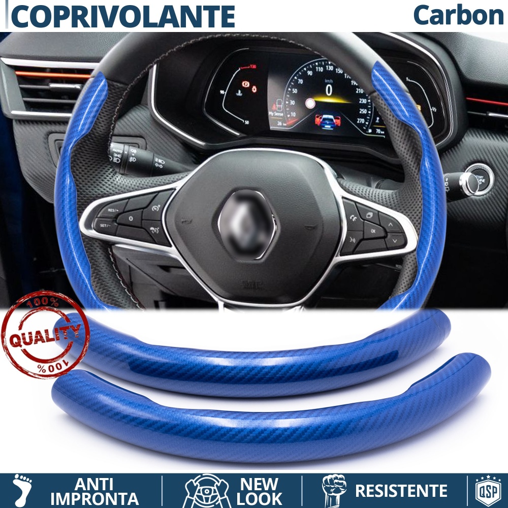 FUNDA VOLANTE para Renault, Efecto FIBRA DE CARBONO Azul Deportivo FINO Antideslizante FUNDA VOLANTE para Renault, Efecto FIBRA DE CARBONO Azul Deportivo FINO Antideslizante