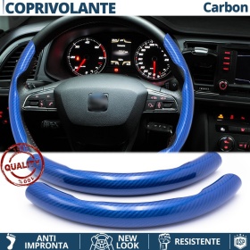 COPRIVOLANTE Per Seat, Effetto FIBRA DI CARBONIO Blu SOTTILE Sportivo Antiscivolo