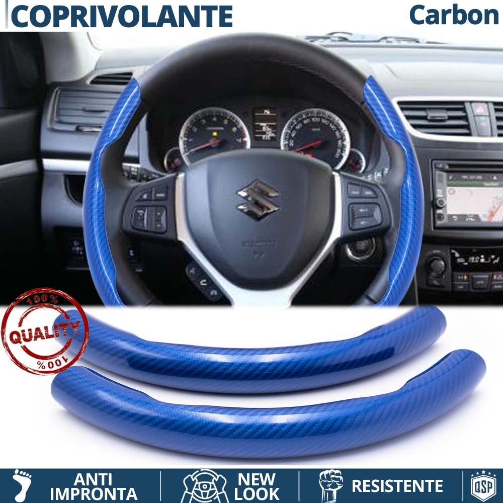FUNDA VOLANTE para Suzuki, Efecto FIBRA DE CARBONO Azul Deportivo FINO Antideslizante FUNDA VOLANTE para Suzuki, Efecto FIBRA DE CARBONO Azul Deportivo FINO Antideslizante