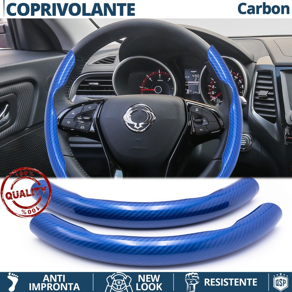 FUNDA VOLANTE para Ssangyong, Efecto FIBRA DE CARBONO Azul Deportivo FINO Antideslizante FUNDA VOLANTE para Ssangyong, Efecto FIBRA DE CARBONO Azul Deportivo FINO Antideslizante