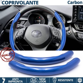 FUNDA VOLANTE para Toyota, Efecto FIBRA DE CARBONO Azul Deportivo FINO Antideslizante