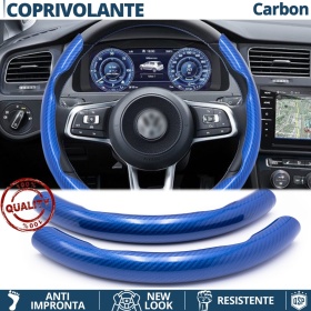 COPRIVOLANTE Per Volkswagen, Effetto FIBRA DI CARBONIO Blu SOTTILE Sportivo Antiscivolo