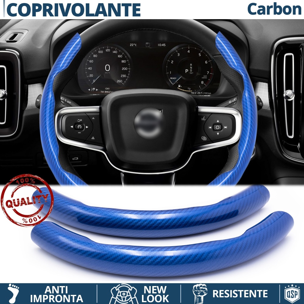 FUNDA VOLANTE para Volvo, Efecto FIBRA DE CARBONO Azul Deportivo FINO Antideslizante FUNDA VOLANTE para Volvo, Efecto FIBRA DE CARBONO Azul Deportivo FINO Antideslizante