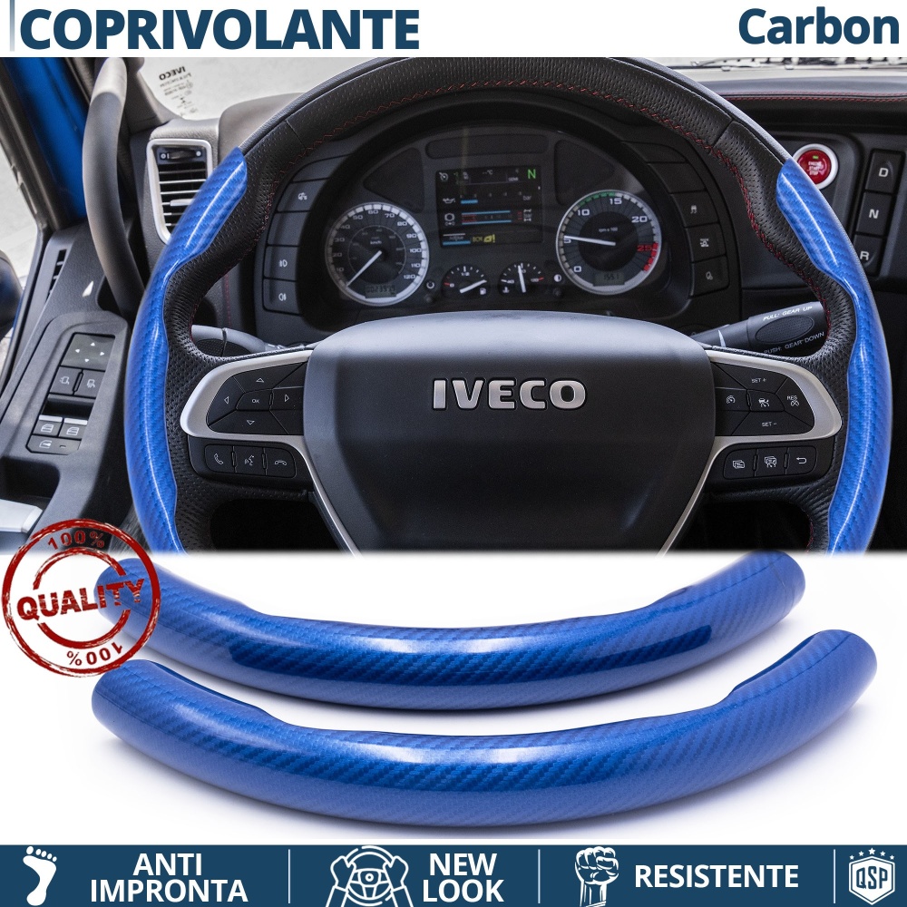 FUNDA VOLANTE para Iveco, Efecto FIBRA DE CARBONO Azul Deportivo FINO Antideslizante FUNDA VOLANTE para Iveco, Efecto FIBRA DE CARBONO Azul Deportivo FINO Antideslizante