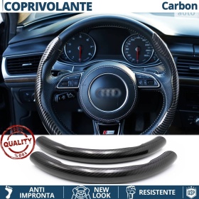 FUNDA VOLANTE para Audi, Efecto FIBRA DE CARBONO Negro Deportivo FINO Antideslizante