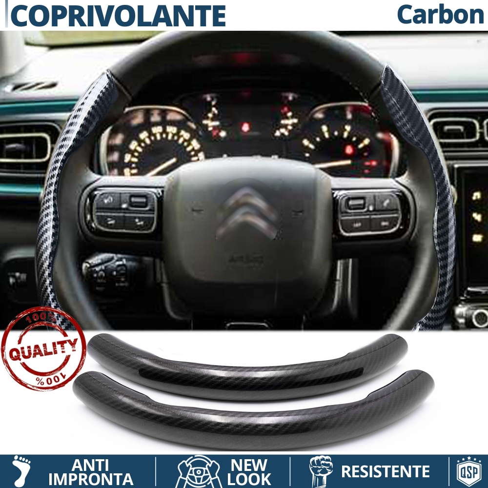 FUNDA VOLANTE para Citroen, Efecto FIBRA DE CARBONO Negro Deportivo FINO Antideslizante FUNDA VOLANTE para Citroen, Efecto FIBRA DE CARBONO Negro Deportivo FINO Antideslizante