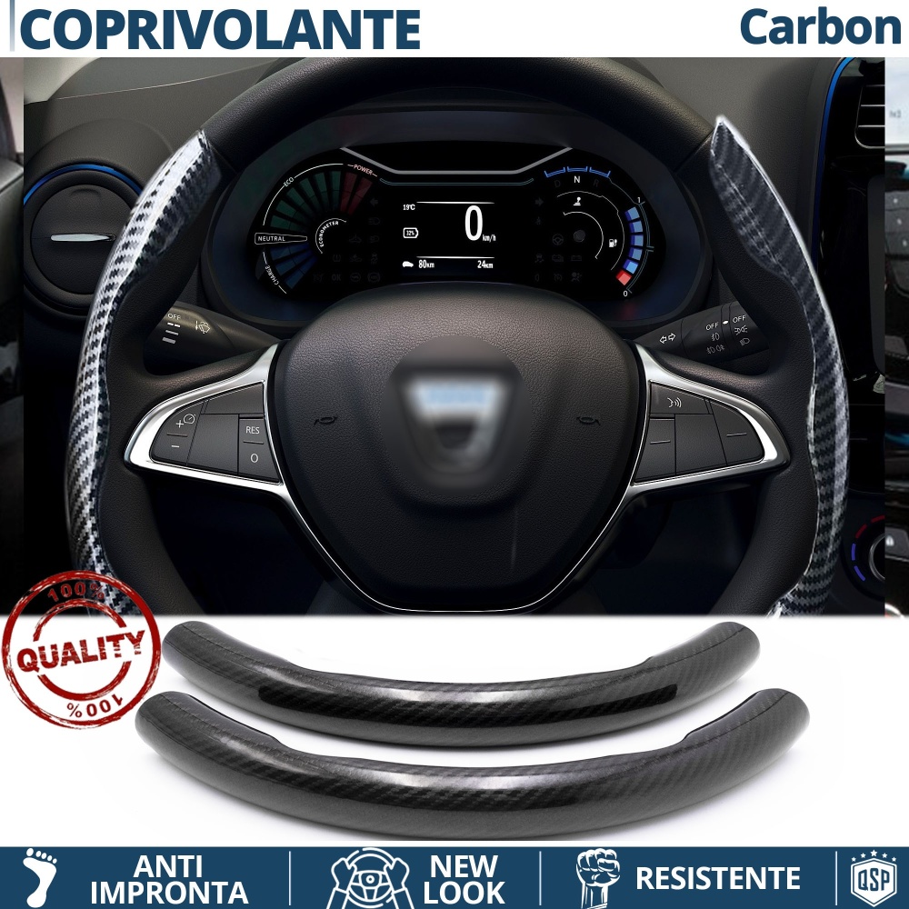 FUNDA VOLANTE para Dacia, Efecto FIBRA DE CARBONO Negro Deportivo FINO Antideslizante FUNDA VOLANTE para Dacia, Efecto FIBRA DE CARBONO Negro Deportivo FINO Antideslizante