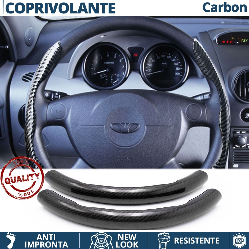 COPRIVOLANTE Per Daewoo, Effetto FIBRA DI CARBONIO Nero SOTTILE Sportivo Antiscivolo