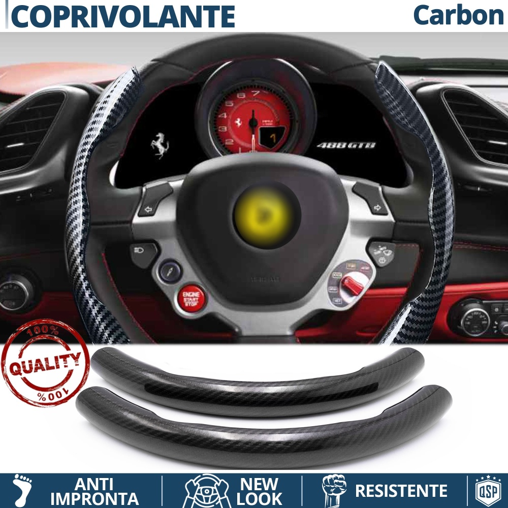 FUNDA VOLANTE para Ferrari, Efecto FIBRA DE CARBONO Negro Deportivo FINO Antideslizante FUNDA VOLANTE para Ferrari, Efecto FIBRA DE CARBONO Negro Deportivo FINO Antideslizante