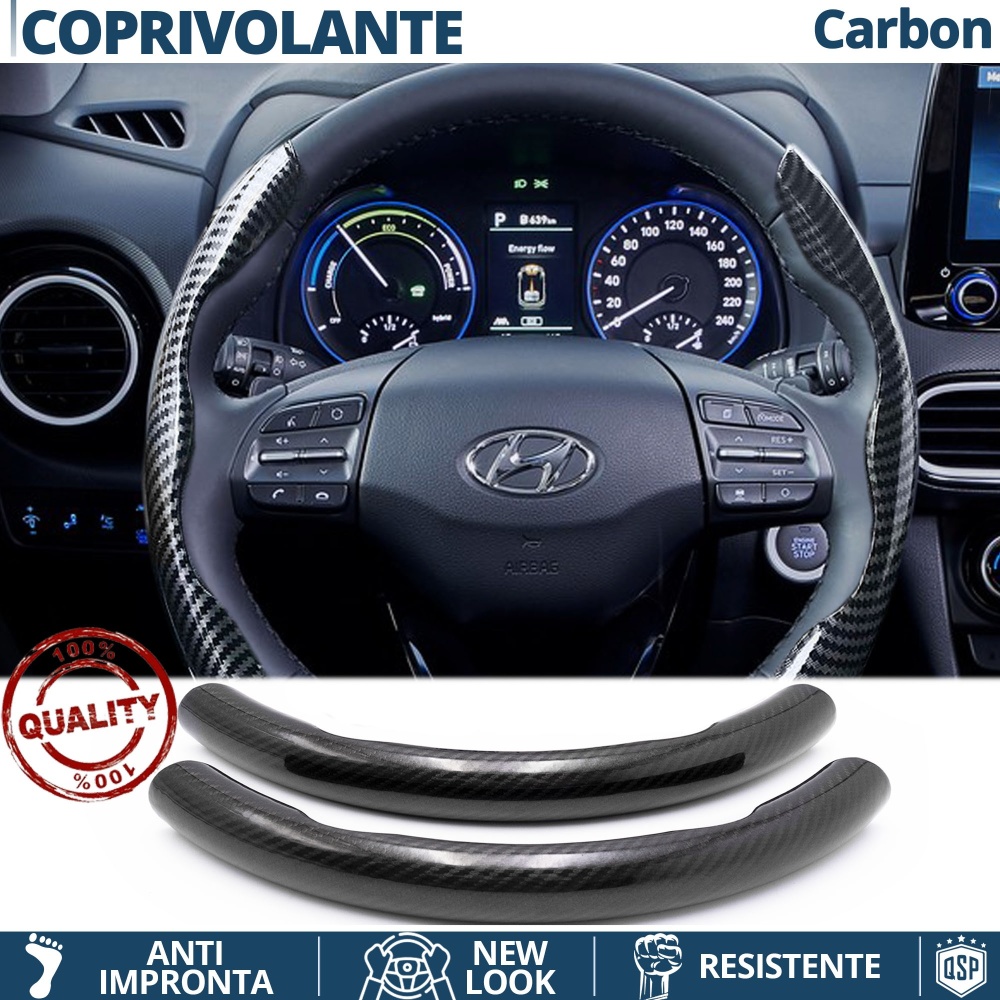 FUNDA VOLANTE para Hyundai, Efecto FIBRA DE CARBONO Negro Deportivo FINO Antideslizante FUNDA VOLANTE para Hyundai, Efecto FIBRA DE CARBONO Negro Deportivo FINO Antideslizante
