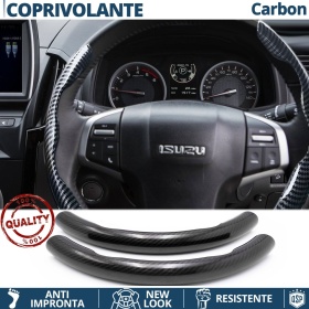 FUNDA VOLANTE para Isuzu, Efecto FIBRA DE CARBONO Negro Deportivo FINO Antideslizante