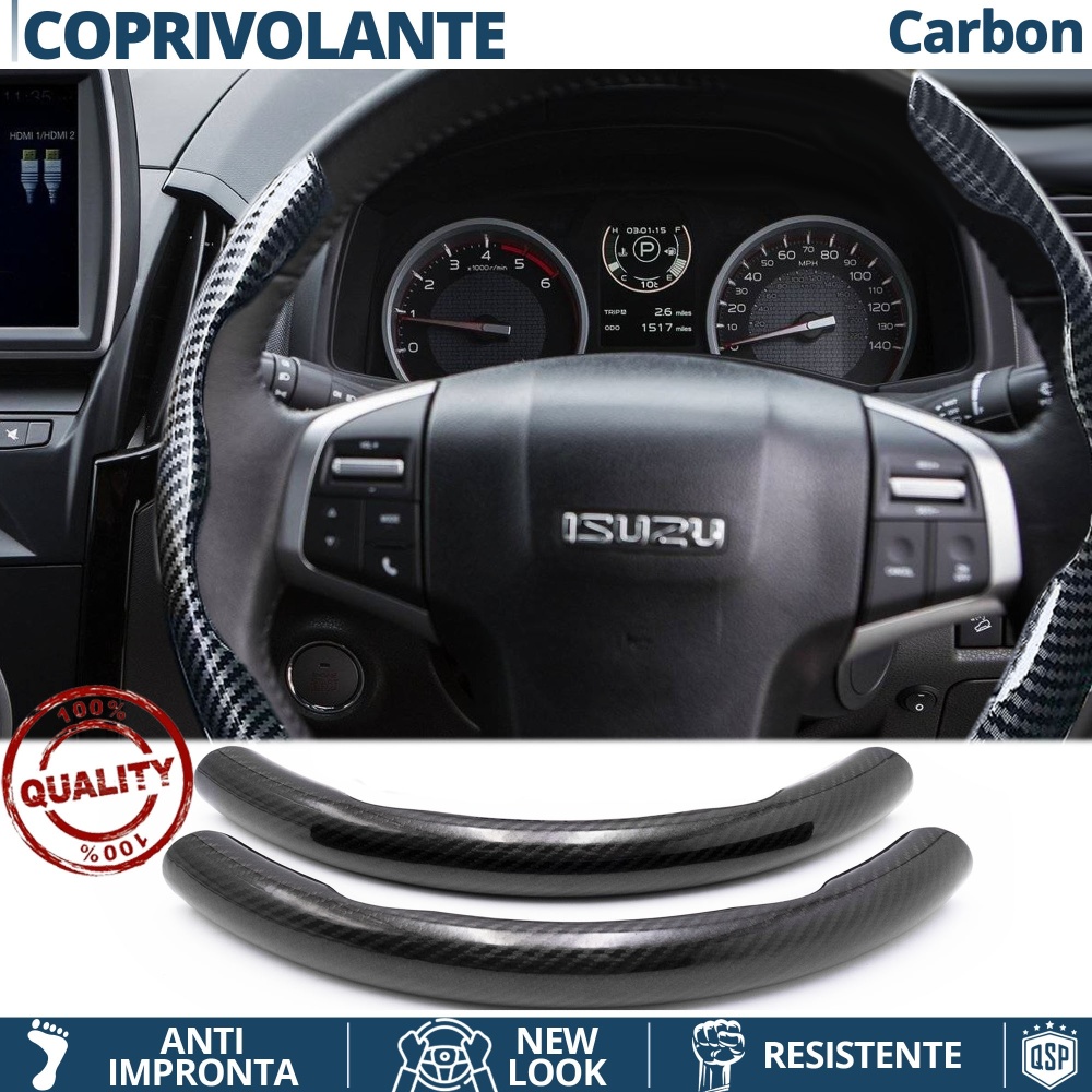 FUNDA VOLANTE para Isuzu, Efecto FIBRA DE CARBONO Negro Deportivo FINO Antideslizante FUNDA VOLANTE para Isuzu, Efecto FIBRA DE CARBONO Negro Deportivo FINO Antideslizante