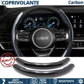 FUNDA VOLANTE para Kia, Efecto FIBRA DE CARBONO Negro Deportivo FINO Antideslizante