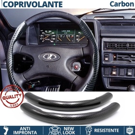 STEERING WHEEL COVER Black for Lada, Carbon Fiber Effect THIN Non-Slip