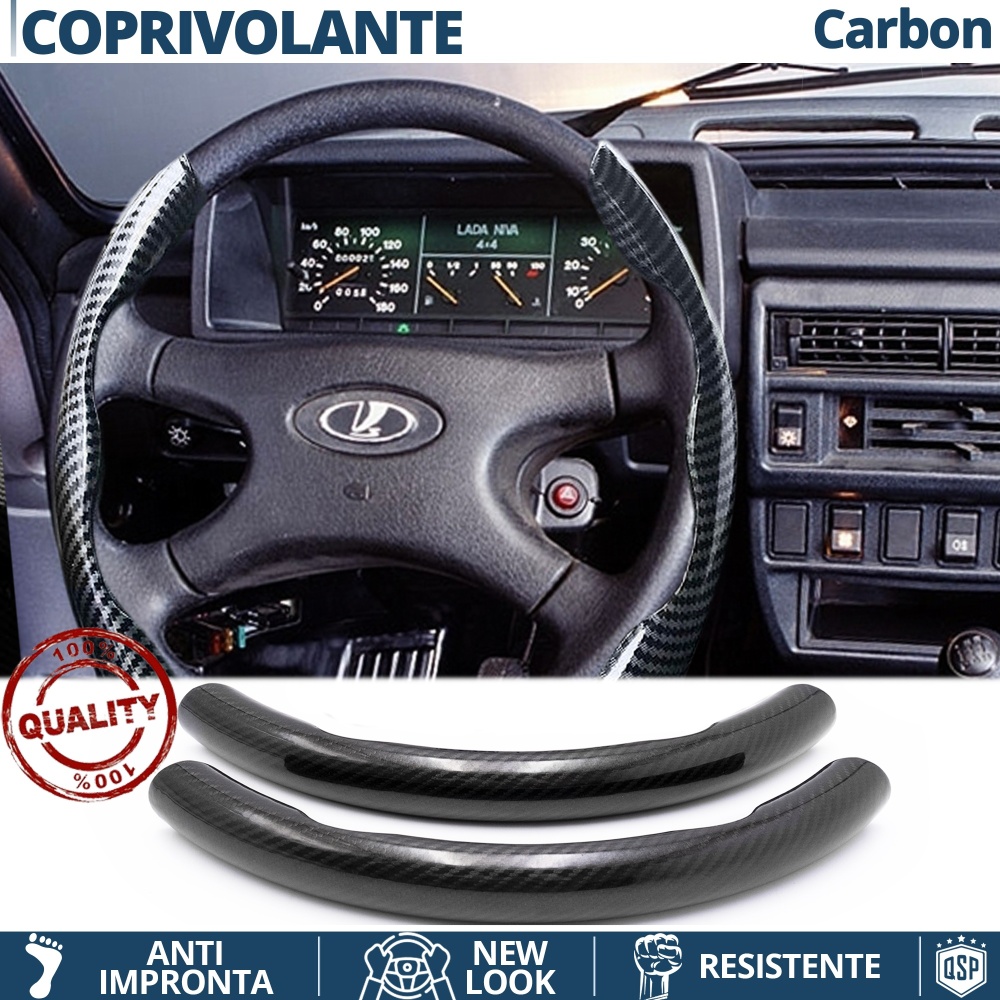 STEERING WHEEL COVER Black for Lada, Carbon Fiber Effect THIN Non-Slip