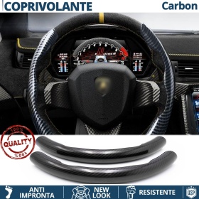 FUNDA VOLANTE para Lamborghini, Efecto FIBRA DE CARBONO Negro Deportivo FINO Antideslizante