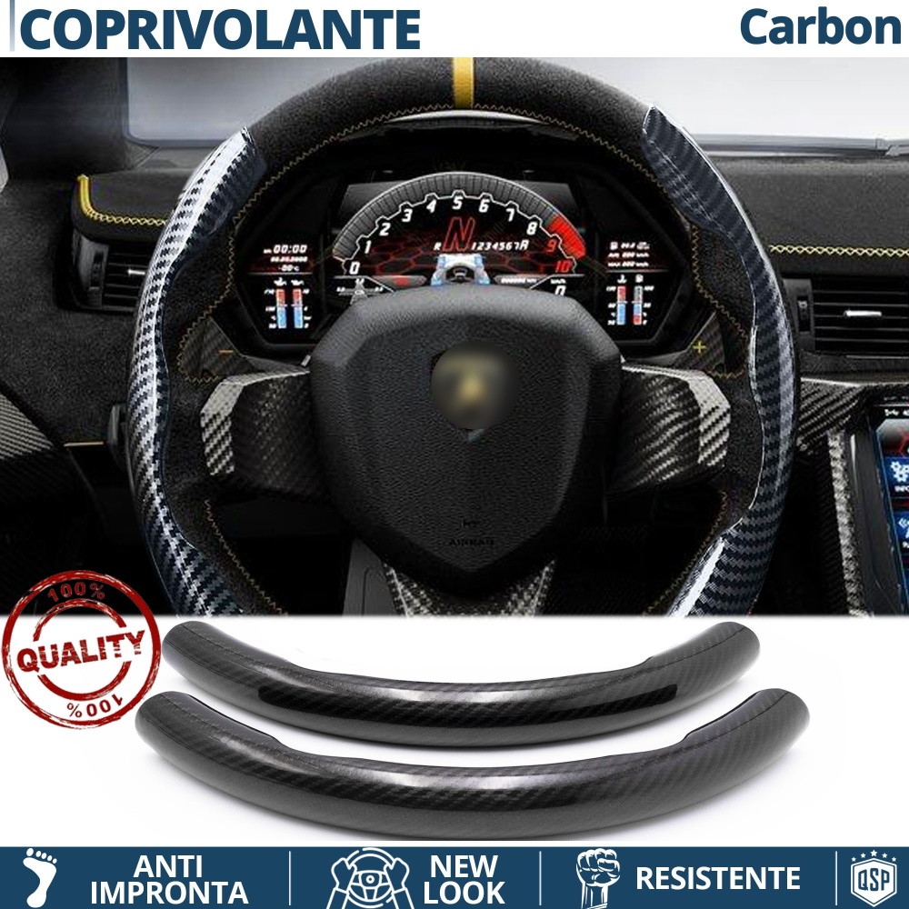 FUNDA VOLANTE para Lamborghini, Efecto FIBRA DE CARBONO Negro Deportivo FINO Antideslizante FUNDA VOLANTE para Lamborghini, Efecto FIBRA DE CARBONO Negro Deportivo FINO Antideslizante