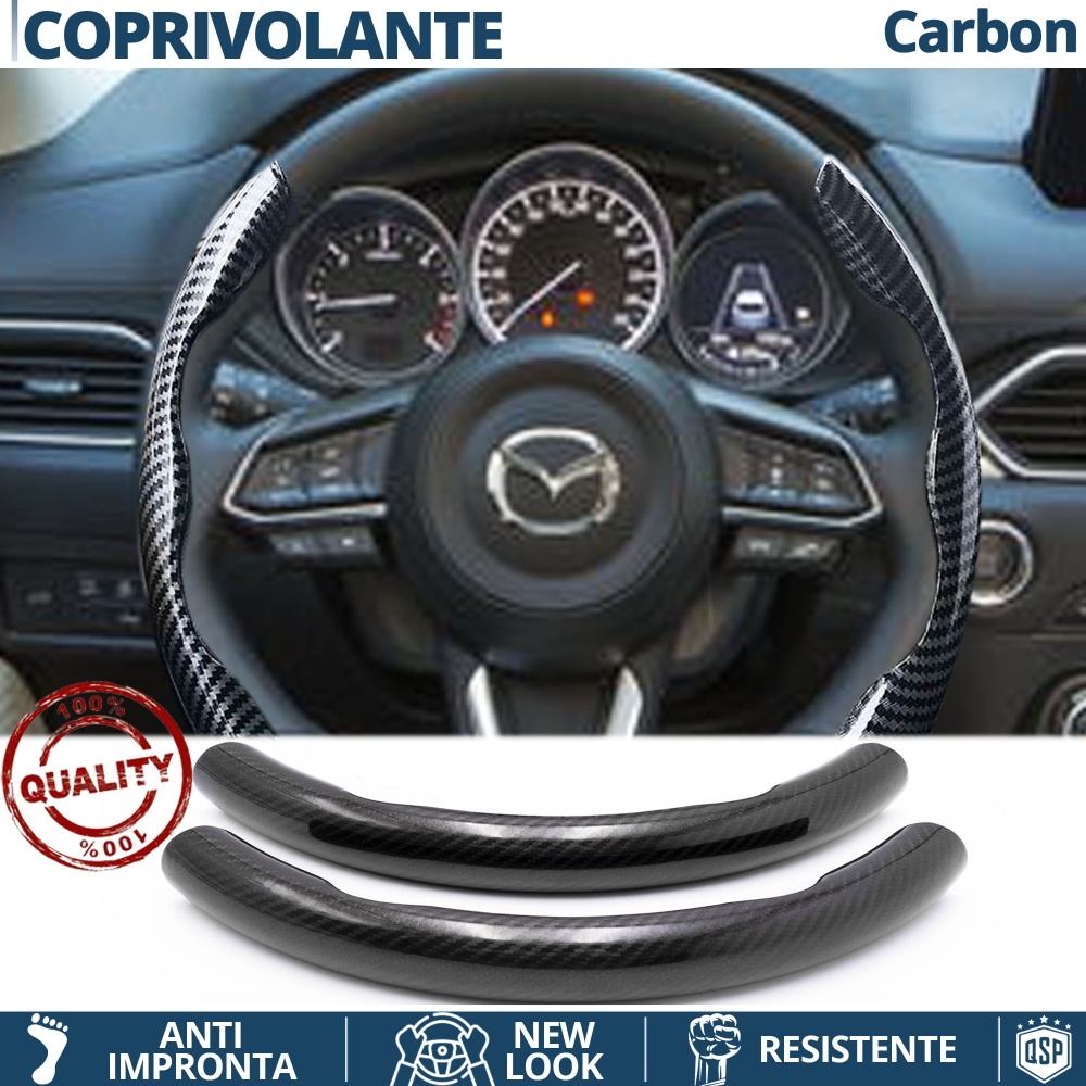 FUNDA VOLANTE para Mazda, Efecto FIBRA DE CARBONO Negro Deportivo FINO Antideslizante FUNDA VOLANTE para Mazda, Efecto FIBRA DE CARBONO Negro Deportivo FINO Antideslizante