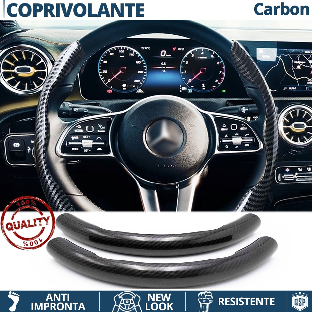 FUNDA VOLANTE para Mercedes, Efecto FIBRA DE CARBONO Negro Deportivo FINO Antideslizante FUNDA VOLANTE para Mercedes, Efecto FIBRA DE CARBONO Negro Deportivo FINO Antideslizante