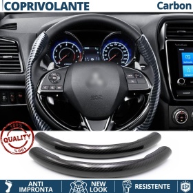 FUNDA VOLANTE para Mitsubishi, Efecto FIBRA DE CARBONO Negro Deportivo FINO Antideslizante