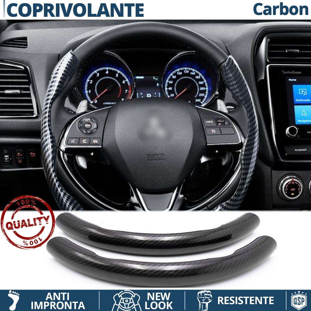 FUNDA VOLANTE para Mitsubishi, Efecto FIBRA DE CARBONO Negro Deportivo FINO Antideslizante FUNDA VOLANTE para Mitsubishi, Efecto FIBRA DE CARBONO Negro Deportivo FINO Antideslizante