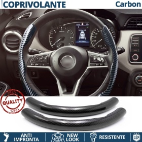 FUNDA VOLANTE para Nissan, Efecto FIBRA DE CARBONO Negro Deportivo FINO Antideslizante