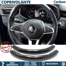 COPRIVOLANTE Per Renault, Effetto FIBRA DI CARBONIO Nero SOTTILE Sportivo Antiscivolo