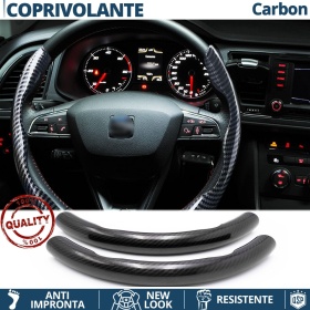 FUNDA VOLANTE para Seat, Efecto FIBRA DE CARBONO Negro Deportivo FINO Antideslizante