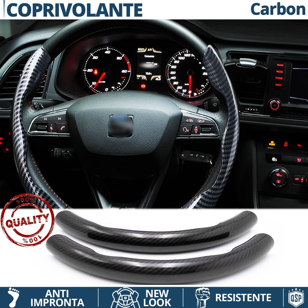 FUNDA VOLANTE para Seat, Efecto FIBRA DE CARBONO Negro Deportivo FINO Antideslizante FUNDA VOLANTE para Seat, Efecto FIBRA DE CARBONO Negro Deportivo FINO Antideslizante