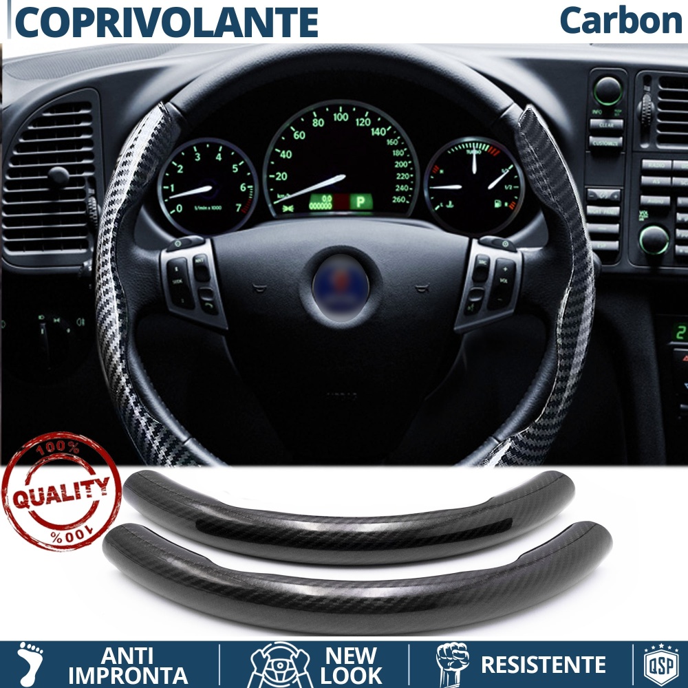 COPRIVOLANTE Per Saab, Effetto FIBRA DI CARBONIO Nero SOTTILE Sportivo Antiscivolo
