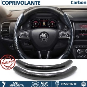 FUNDA VOLANTE para Skoda, Efecto FIBRA DE CARBONO Negro Deportivo FINO Antideslizante
