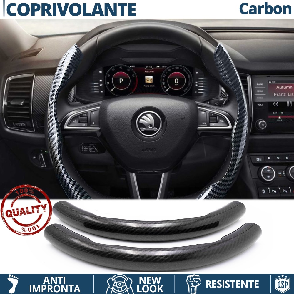 FUNDA VOLANTE para Skoda, Efecto FIBRA DE CARBONO Negro Deportivo FINO Antideslizante FUNDA VOLANTE para Skoda, Efecto FIBRA DE CARBONO Negro Deportivo FINO Antideslizante