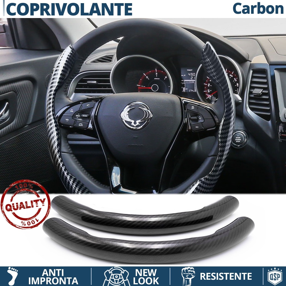 FUNDA VOLANTE para Ssangyong, Efecto FIBRA DE CARBONO Negro Deportivo FINO Antideslizante FUNDA VOLANTE para Ssangyong, Efecto FIBRA DE CARBONO Negro Deportivo FINO Antideslizante