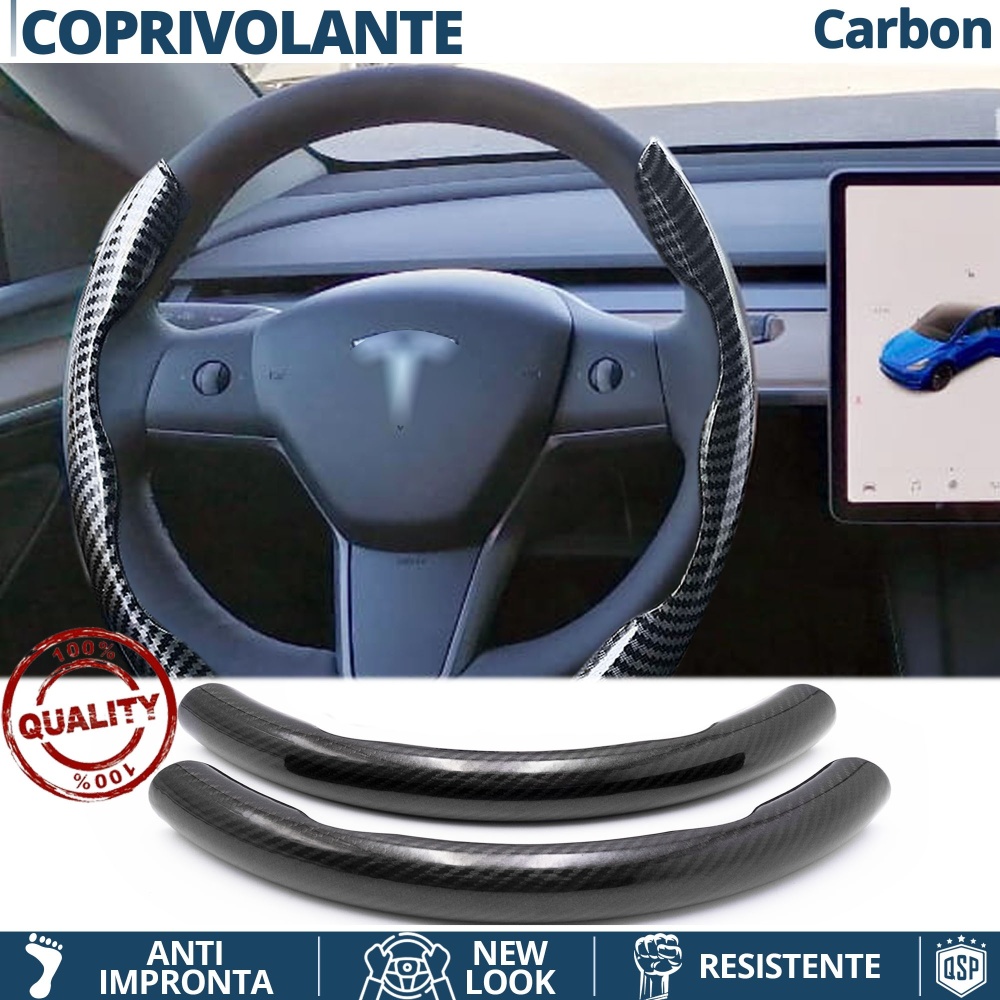 FUNDA VOLANTE para Tesla, Efecto FIBRA DE CARBONO Negro Deportivo FINO Antideslizante FUNDA VOLANTE para Tesla, Efecto FIBRA DE CARBONO Negro Deportivo FINO Antideslizante